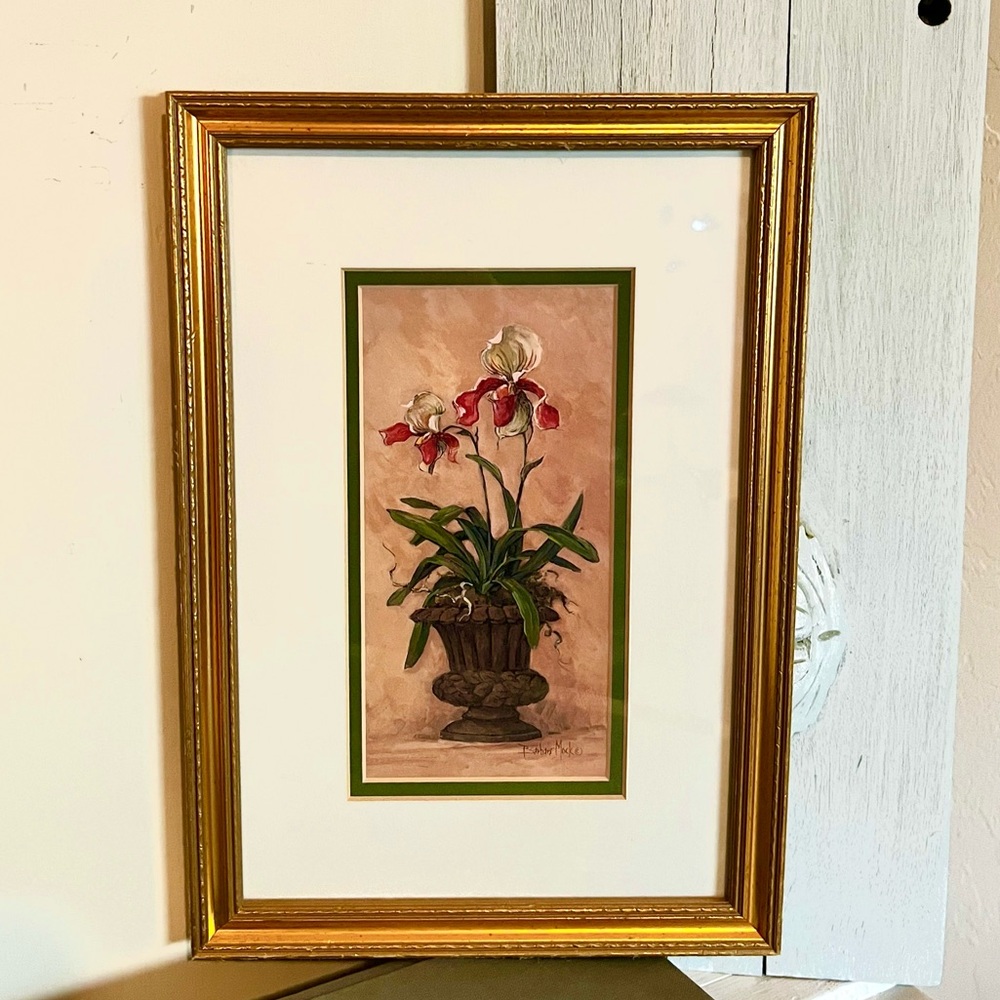 Original Orchid Revival Il Painting, by Barbara Mock, Custom Matted & Framed